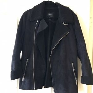 Oversized black Suede texture Motor coat Sherpa